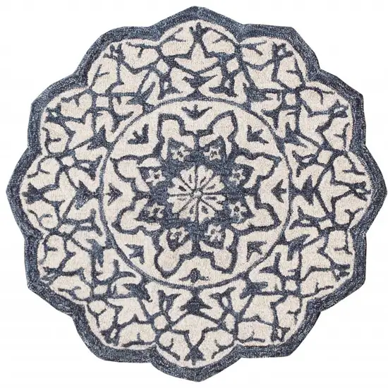 Round Navy and White Decorative Area Rug Photo 10