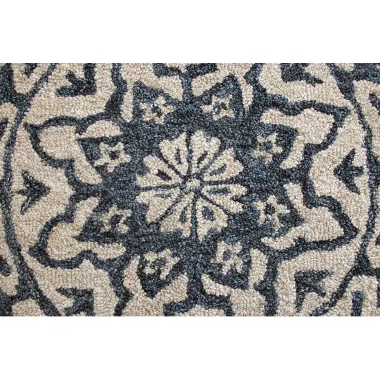 Round Navy and White Decorative Area Rug Photo 2