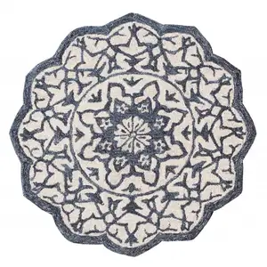 Photo of Round Navy and White Decorative Area Rug