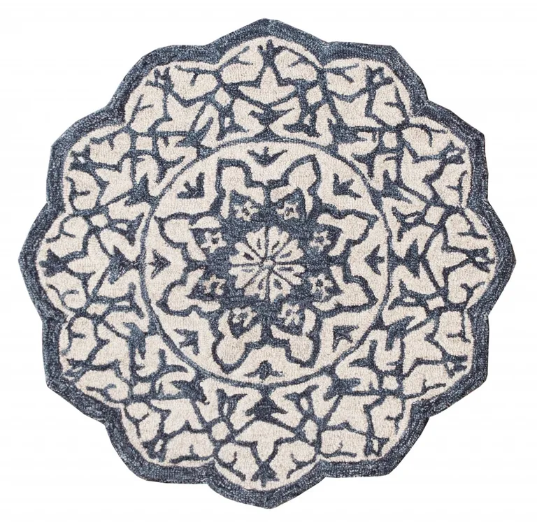 Round Navy and White Decorative Area Rug Photo 1