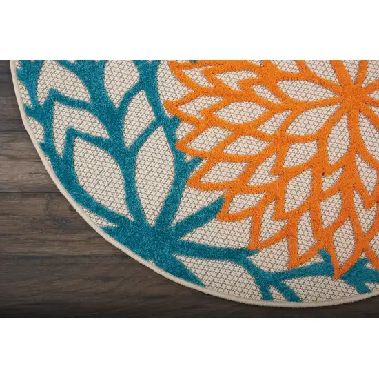 Round Orange Floral Outdoor Area Rug Photo 4