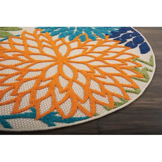 Round Orange Floral Outdoor Area Rug Photo 7