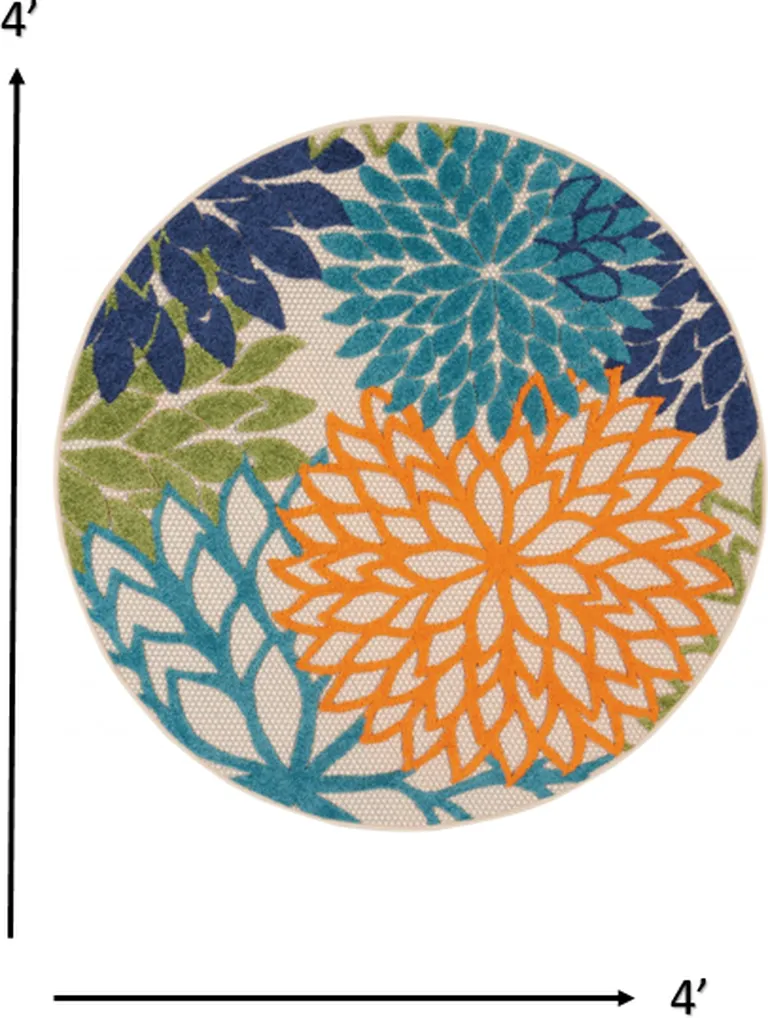 Round Orange Floral Outdoor Area Rug Photo 3