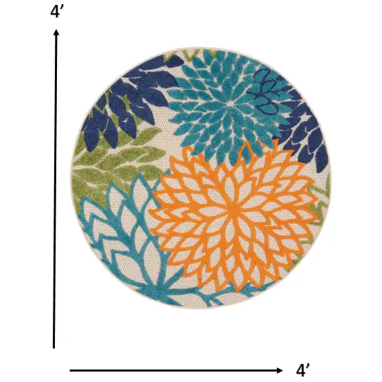 Round Orange Floral Outdoor Area Rug Photo 3