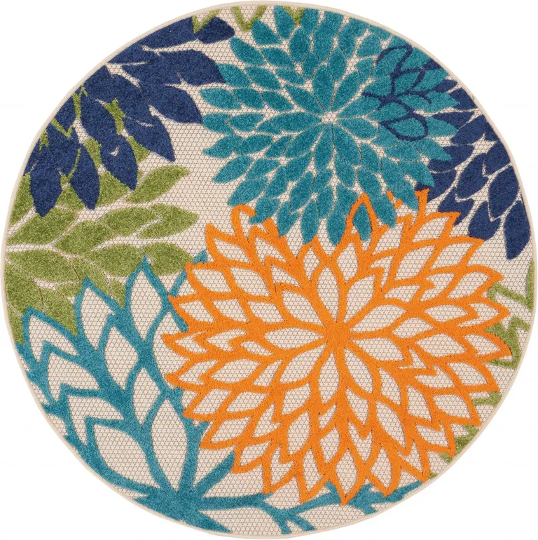 Round Orange Floral Outdoor Area Rug Photo 1