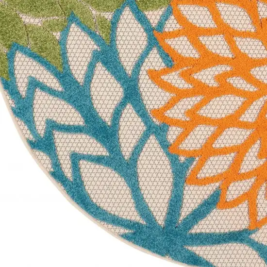 Round Orange Floral Outdoor Area Rug Photo 10