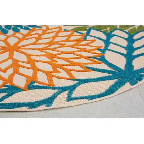 Round Orange Floral Outdoor Area Rug Photo 4