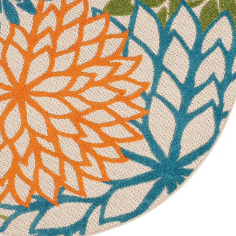 Round Orange Floral Outdoor Area Rug Photo 2