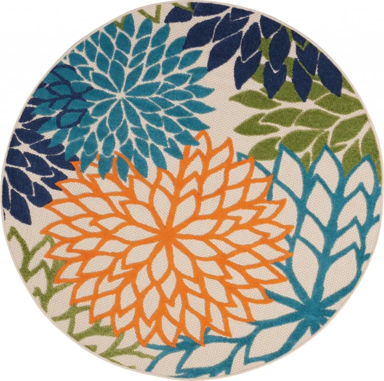 Round Orange Floral Outdoor Area Rug Photo 5