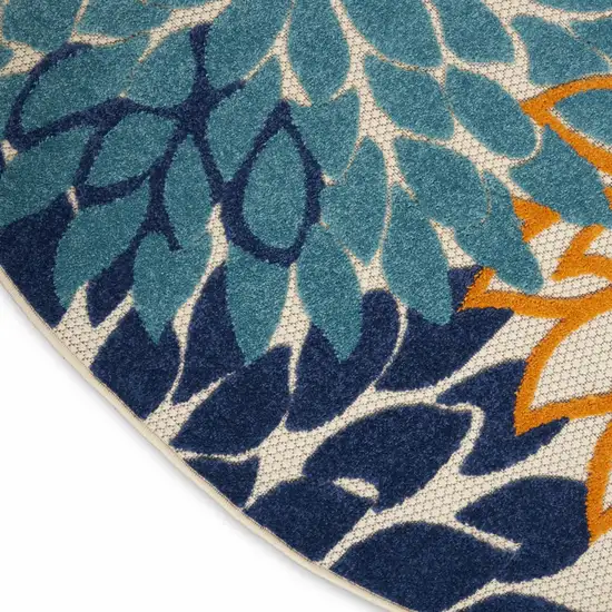 Ivory And Blue Round Floral Indoor Outdoor Area Rug Photo 2