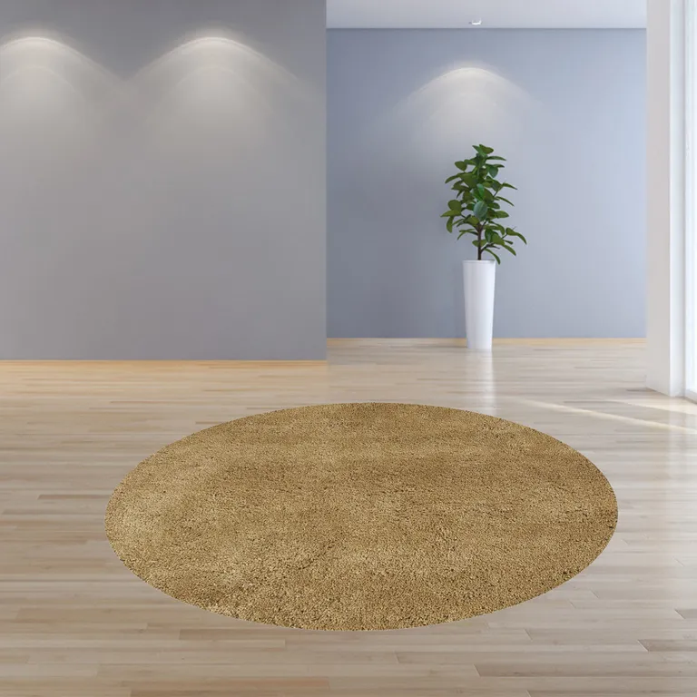 Round  Polyester Gold Area Rug Photo 4