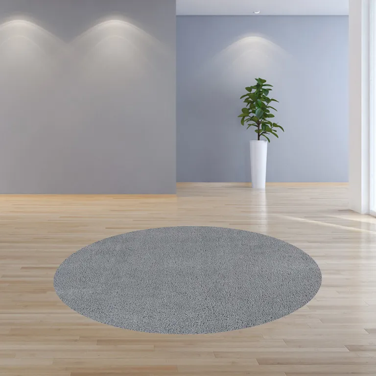 Round Polyester Grey Area Rug Photo 4