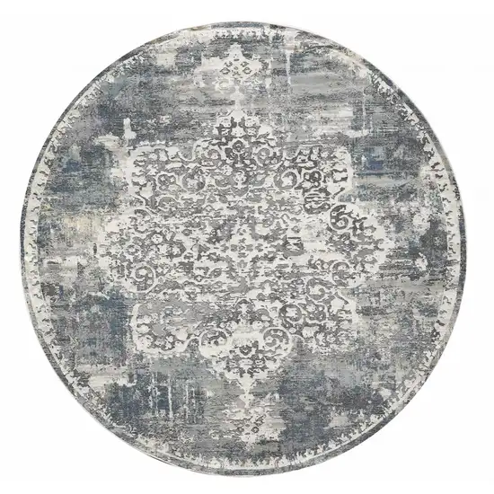 Round Polyester Ivory Area Rug Photo 1