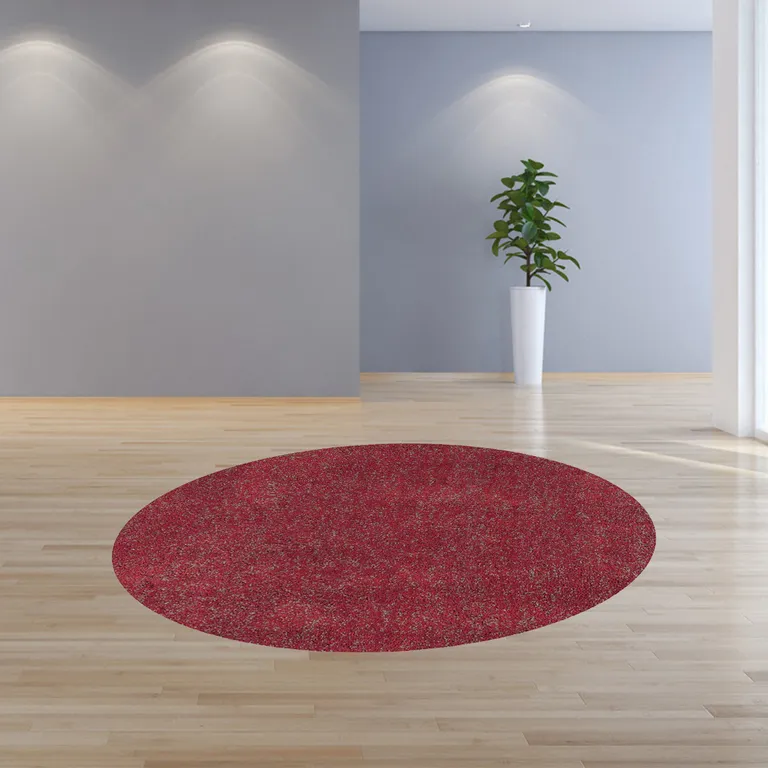 Round  Polyester Red Heather Area Rug Photo 4