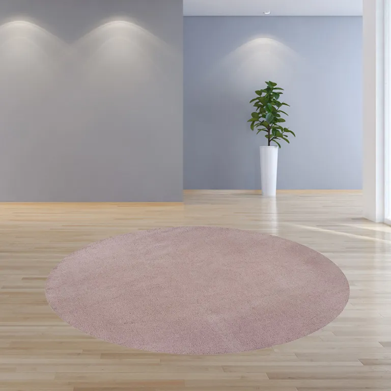 Round  Polyester Rose Pink Area Rug Photo 4