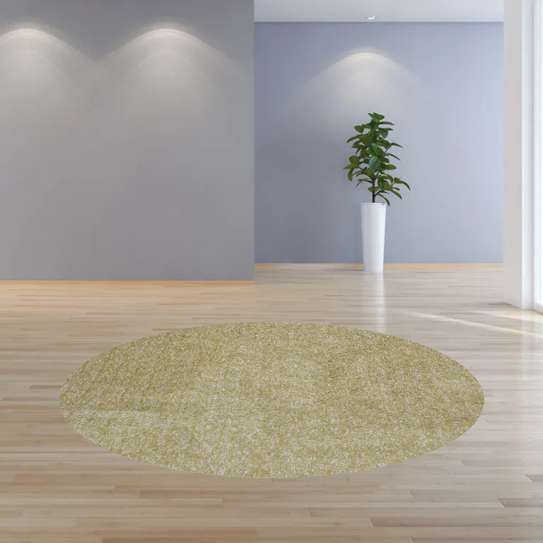 Round  Polyester Yellow Heather Area Rug Photo 4