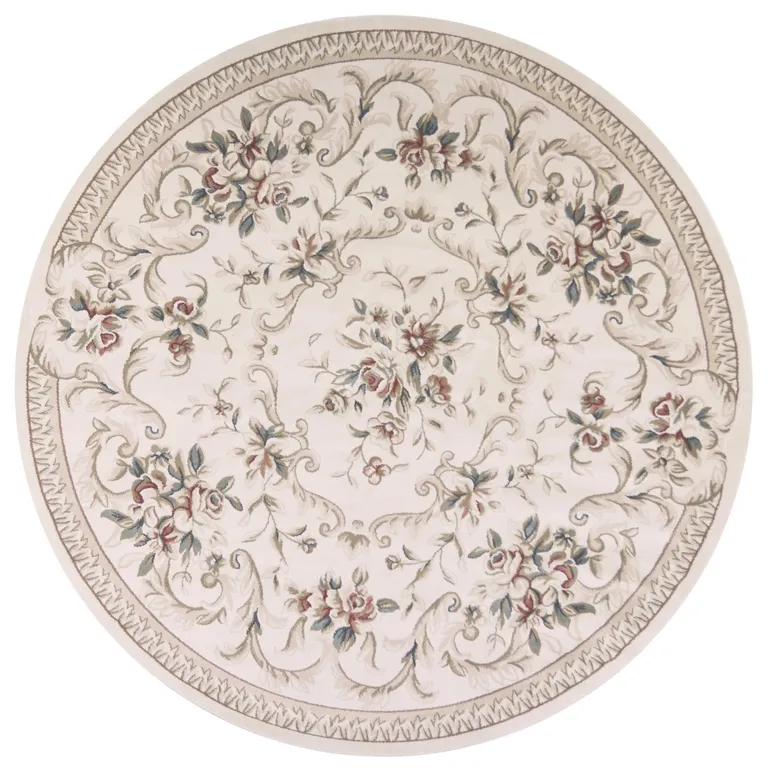 Round Polypropylene Ivory Area Rug Photo 1