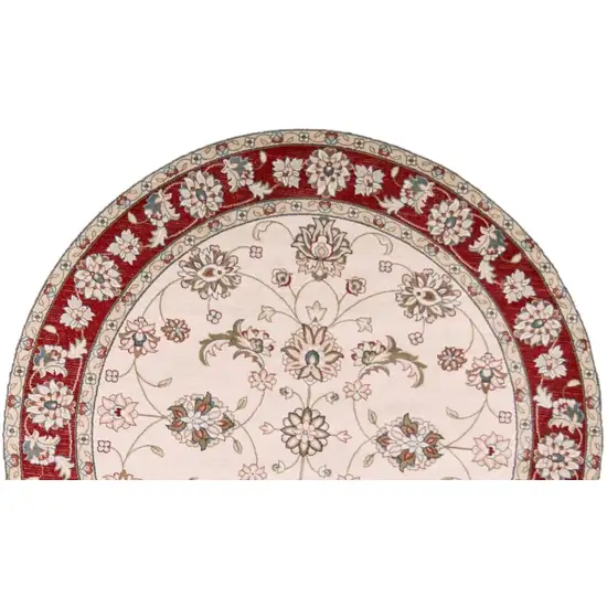 Round  Polypropylene Ivory or Red Area Rug Photo 3