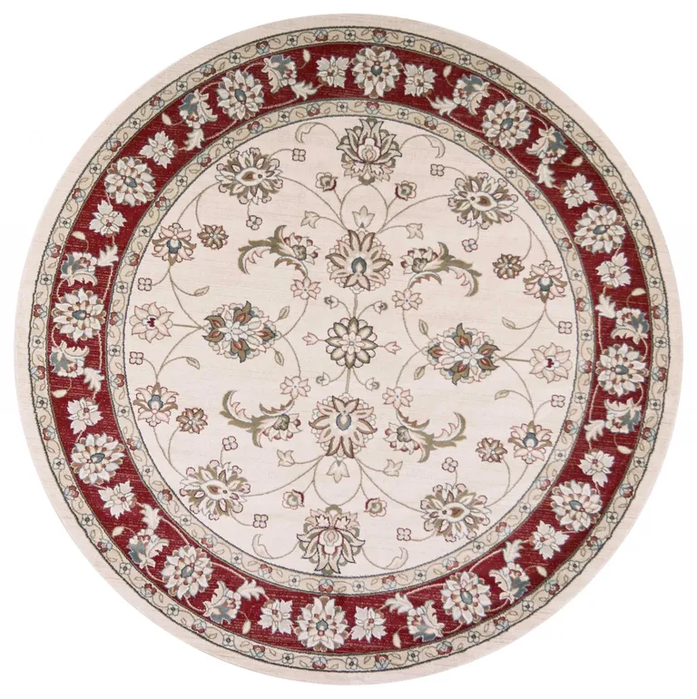 Round  Polypropylene Ivory or Red Area Rug Photo 1