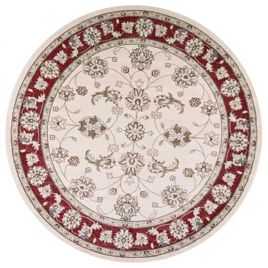 Round  Polypropylene Ivory or Red Area Rug Photo 1