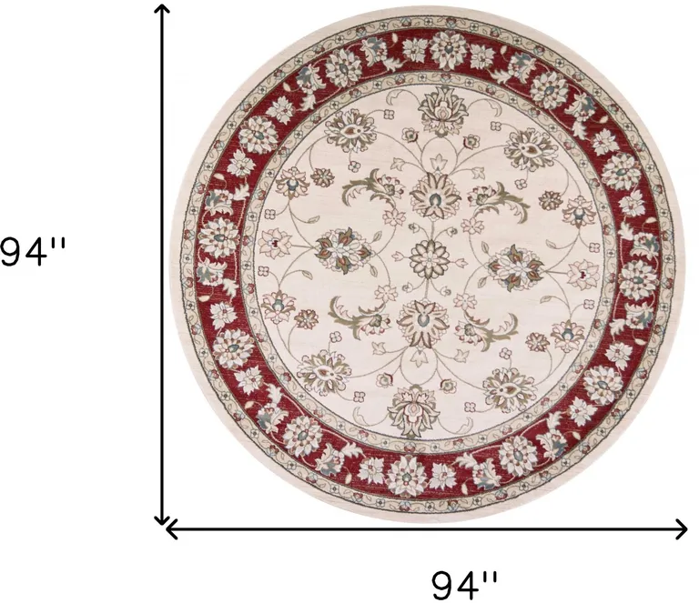 Round  Polypropylene Ivory or Red Area Rug Photo 5