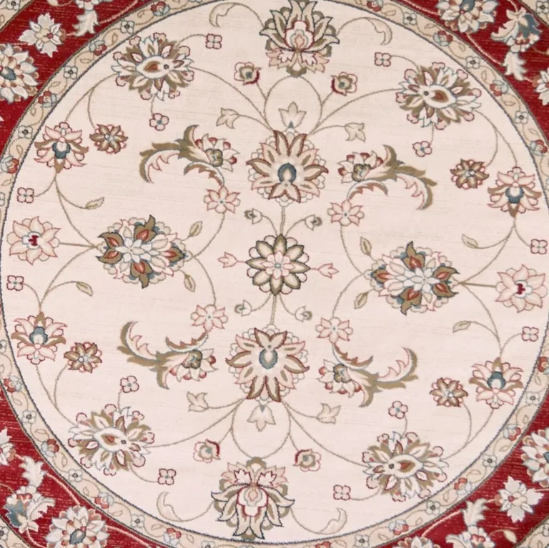 Round  Polypropylene Ivory or Red Area Rug Photo 2