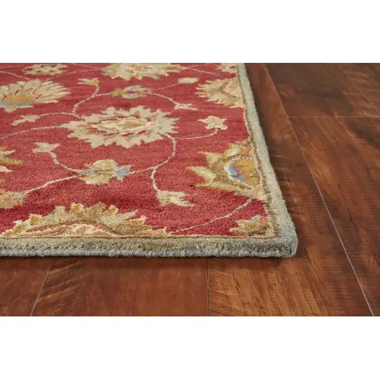 Round Red Floral Vine Wool Indoor Area Rug Photo 5