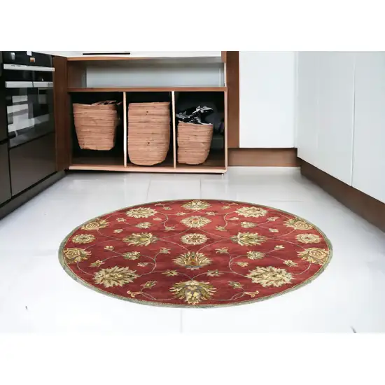 Red Floral Vine Wool Indoor Area Rug Photo 1