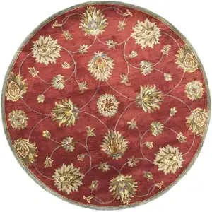 Photo of Round Red Floral Vine Wool Indoor Area Rug