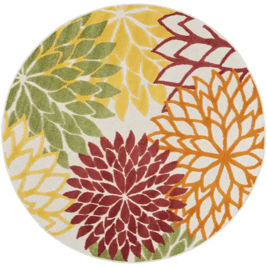 Green And Ivory Round Floral Indoor Outdoor Area Rug Photo 4