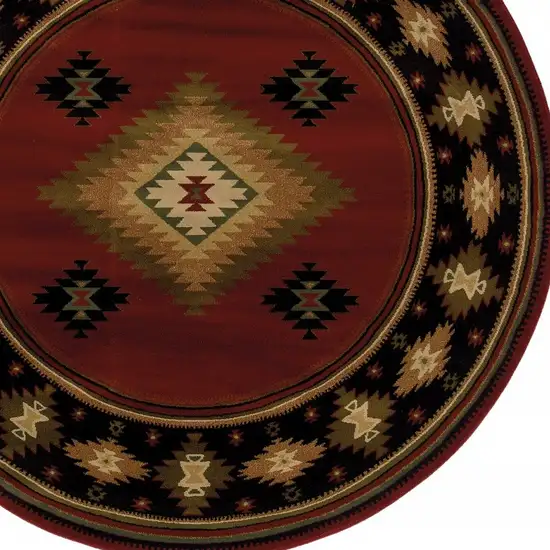 Round Red and Beige Ikat Pattern Area Rug Photo 3