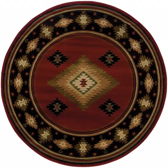 Round Red and Beige Ikat Pattern Area Rug Photo 1