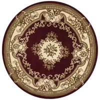 Photo of Round Red or Ivory Floral Bordered Indoor Area Rug