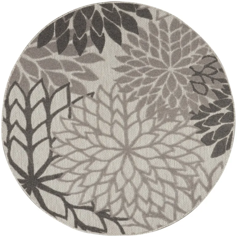 Round Silver and Gray Indoor Outdoor Area Rug Photo 1