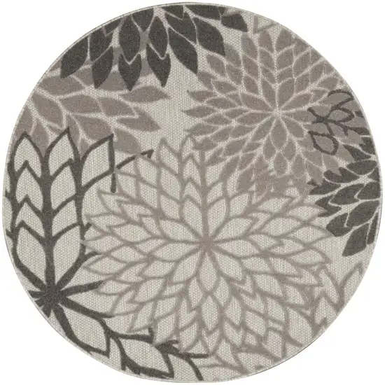 Gray Round Floral Indoor Outdoor Area Rug Photo 4