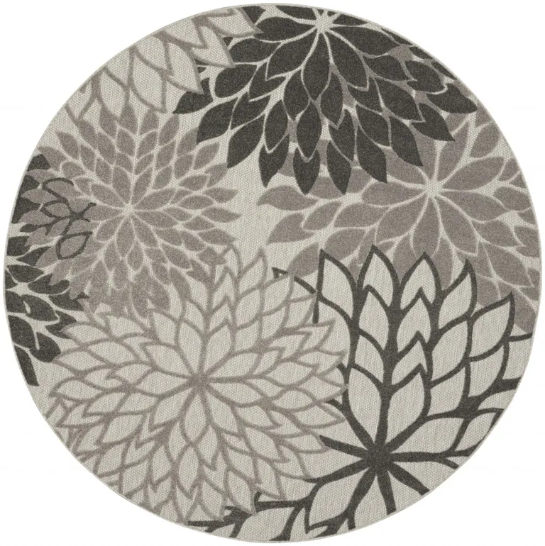 Round Silver and Gray Indoor Outdoor Area Rug Photo 1