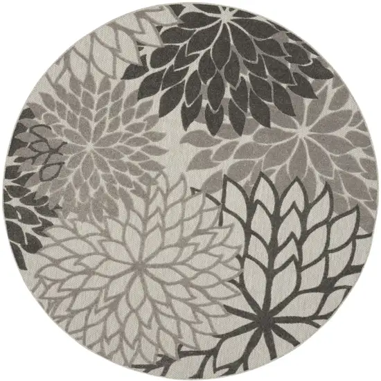 Gray Round Floral Indoor Outdoor Area Rug Photo 2