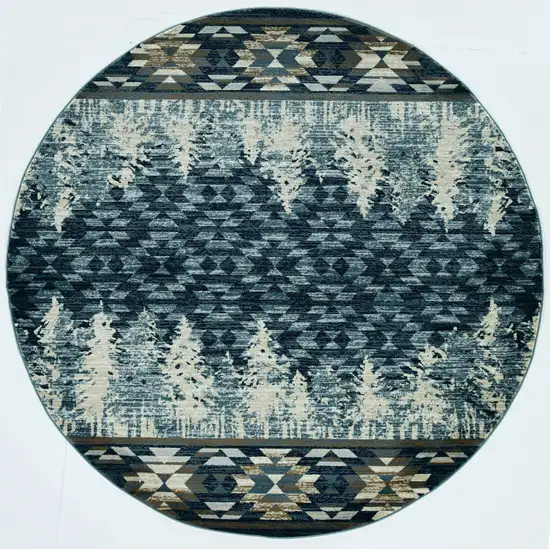 Round Slate Blue Winter Pine Trees Indoor Area Rug Photo 1