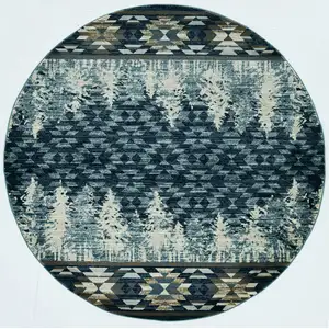 Photo of Round Slate Blue Winter Pine Trees Indoor Area Rug