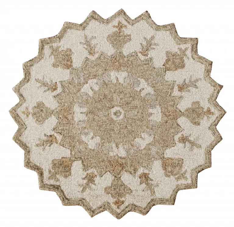 Round Tan Retro Modern Medallion Area Rug Photo 1