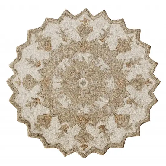 Round Tan Retro Modern Medallion Area Rug Photo 1