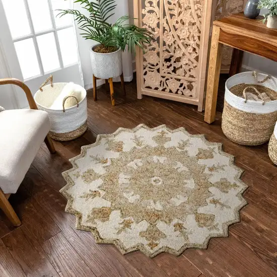 Round Tan Retro Modern Medallion Area Rug Photo 8