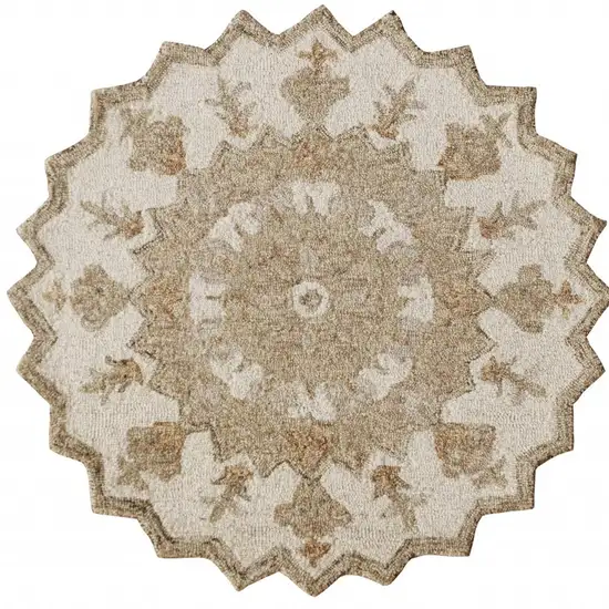 Round Tan Retro Modern Medallion Area Rug Photo 10