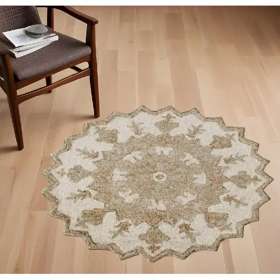 Tan Retro Modern Medallion Area Rug Photo 1