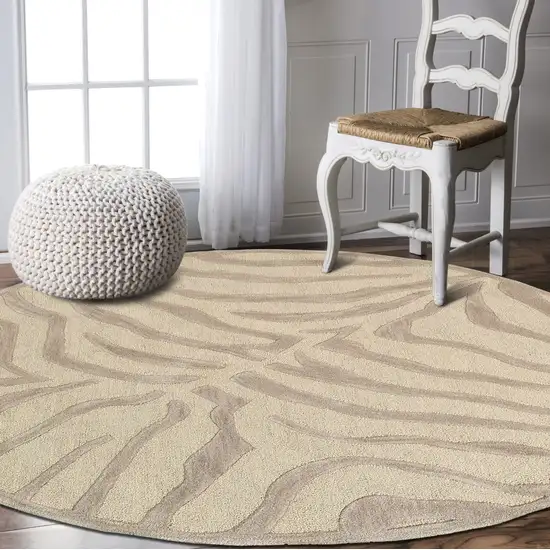 Round Taupe Zebra Pattern Area Rug Photo 5