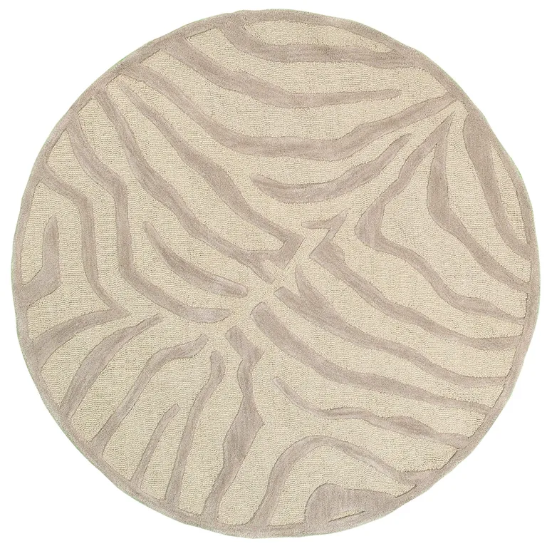 Round Taupe Zebra Pattern Area Rug Photo 1