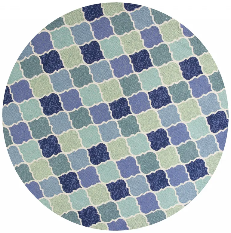 Round UV treated Polypropylene Blue Area Rug Photo 1