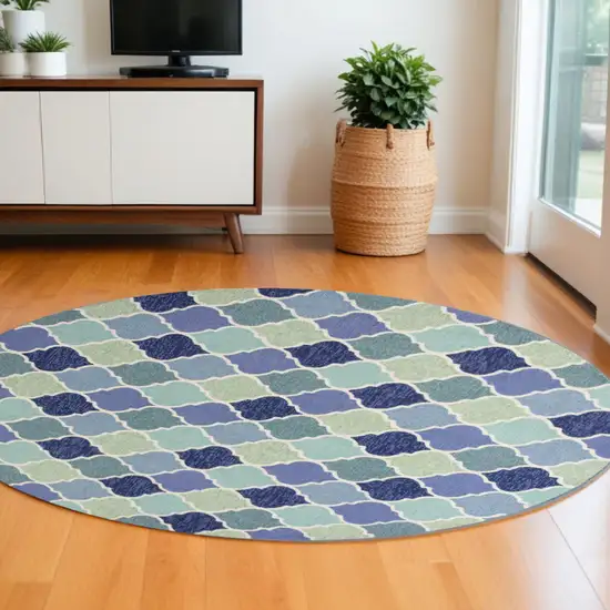 7' Blue Round Hand Tufted Area Rug With UV Protection Photo 1