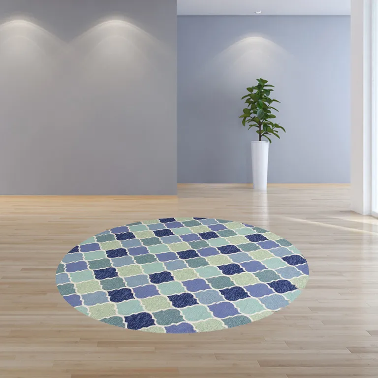 Round UV treated Polypropylene Blue Area Rug Photo 4