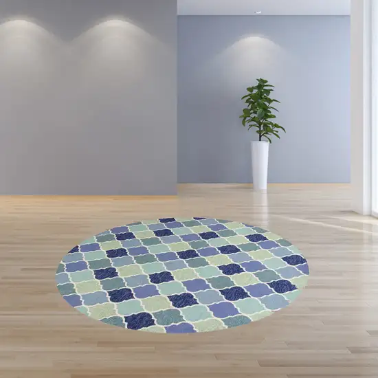 Round UV treated Polypropylene Blue Area Rug Photo 4